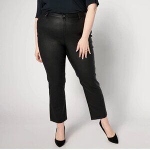 Susan Graver Petite Coated Straight Leg Jean-Black-Petite 14-NEW-A624322